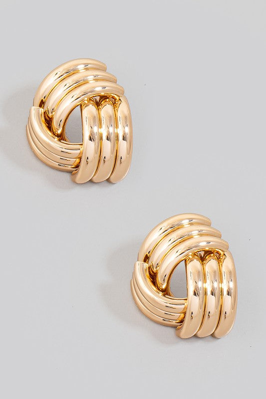 Small Metallic Knotted Gold Dipped Stud Earrings