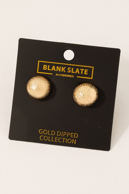 Rough Texture Gold Dipped Circle Stud Earrings Gold