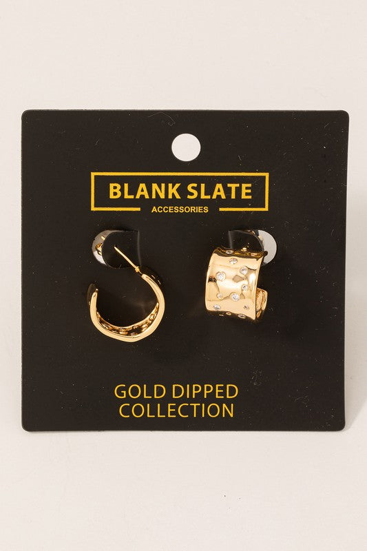 Mini Rhinestone Gold Dipped Hoop Earrings Gold