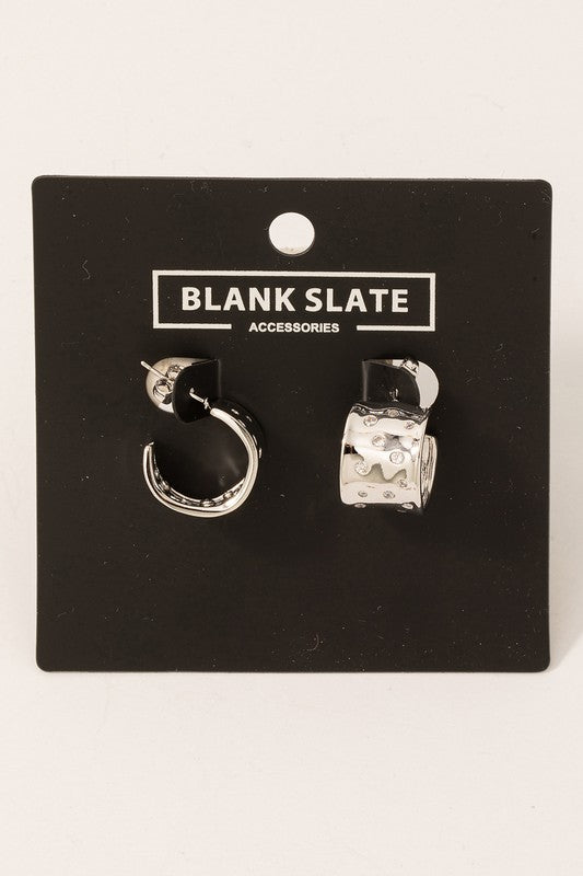 Mini Rhinestone Gold Dipped Hoop Earrings Silver