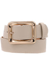 Rectangle Metal Buckle Vegan Leather Belt Taupe