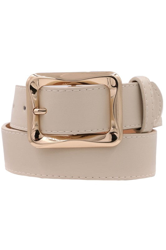 Rectangle Metal Buckle Vegan Leather Belt Taupe