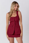 Sleeveless Button Down Mini Dress Burgundy