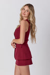 Sleeveless Button Down Mini Dress Burgundy