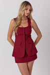 Sleeveless Button Down Mini Dress Burgundy