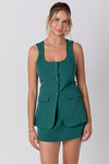 Sleeveless Button Down Mini Dress Green