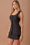 Sleeveless Button Down Mini Dress Black