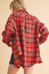 Long Sleeve Oversized Button Down Plaid Print Top Red