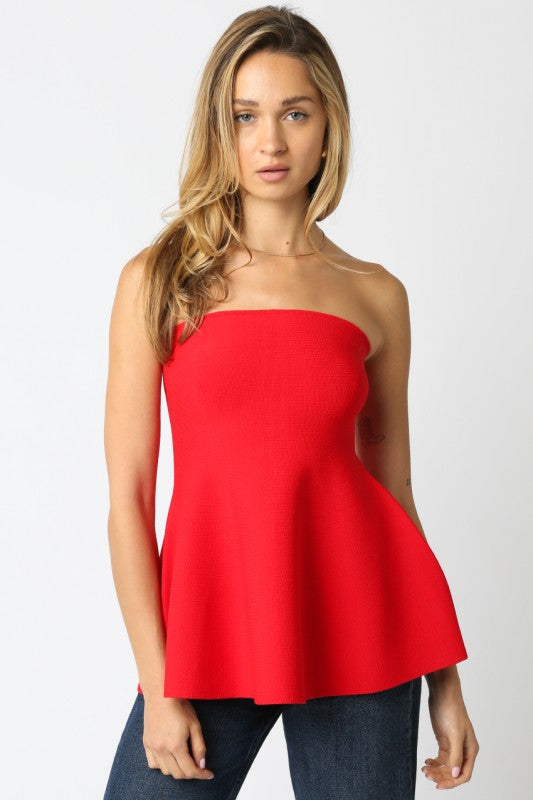 Sleeveless Knit Peplum Top Red