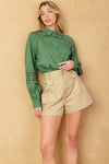 Long Sleeve Embroidered Embroidered Lace Button Down Top Sage