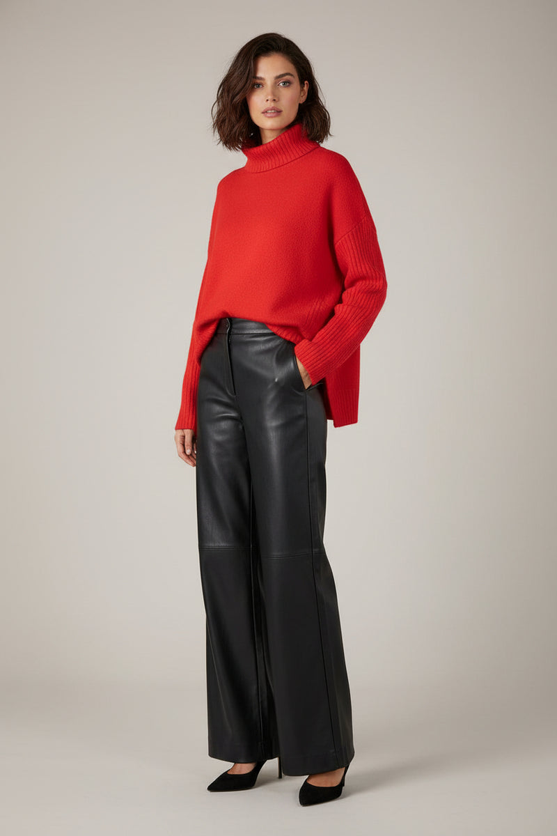 Long Sleeve Turtleneck Knit Sweater Red