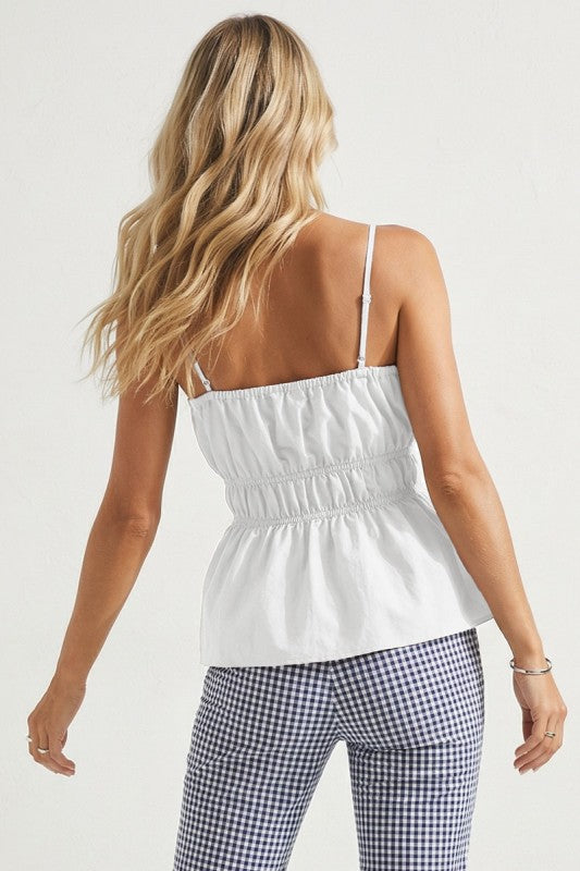 Sleeveless Pleated Belted Top White