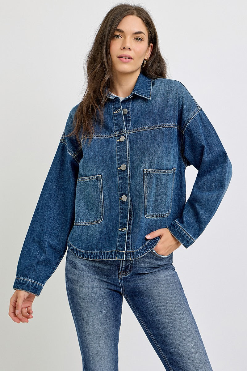Long Sleeve Denim Jacket Dark Wash