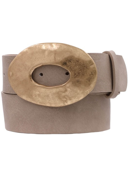 Hammered Oval Buckle Belt Taupe