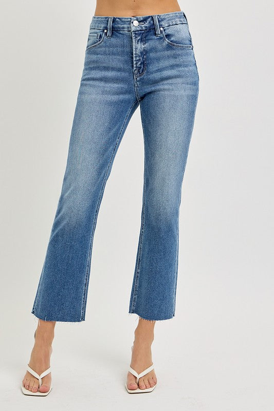 High Rise Cropped Straight Leg Jeans Light Wash