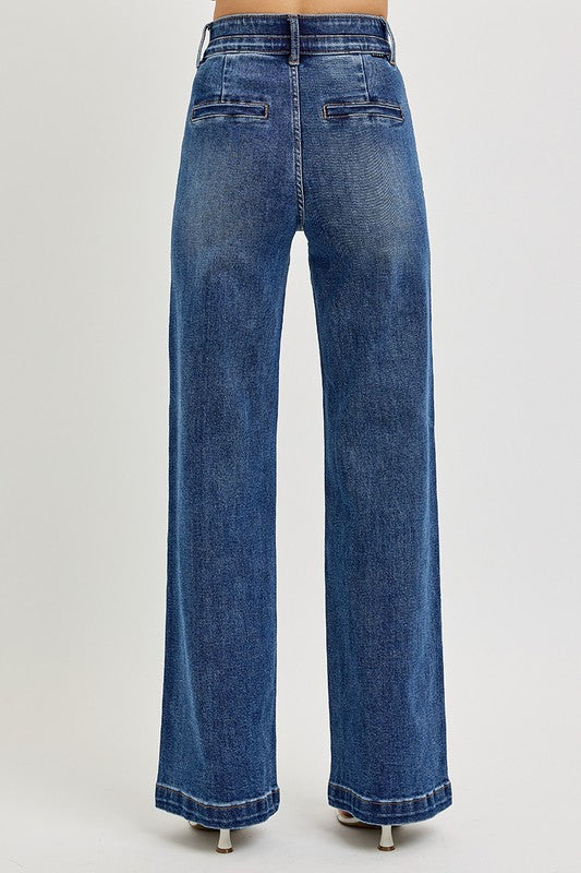 Waitlist 12/20 • Daisy High Rise Double Waist Wide Leg Jeans Dark Wash