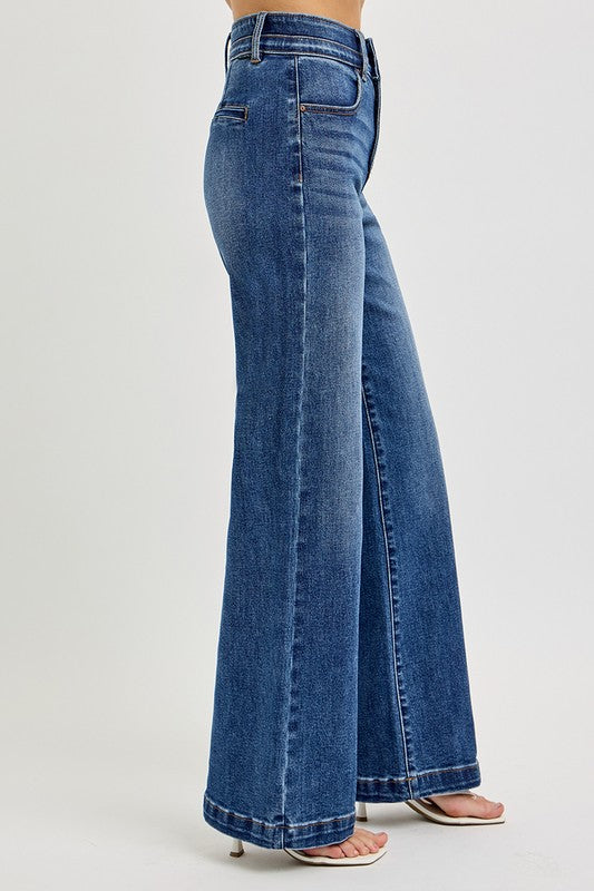 Waitlist 12/20 • Daisy High Rise Double Waist Wide Leg Jeans Dark Wash