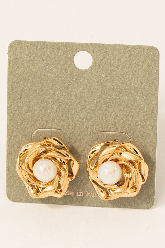 Iridescent Gem Knot Stud Earrings Gold