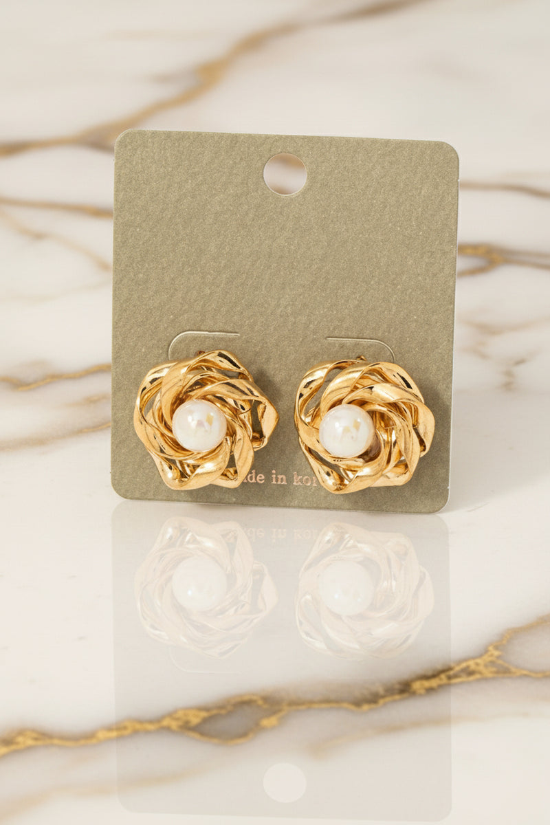 Iridescent Gem Knot Stud Earrings Gold