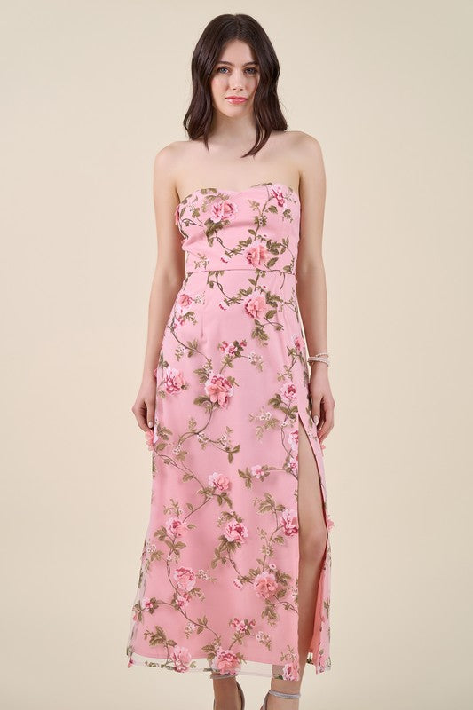 Sleeveless Floral Print Midi Dress Pink