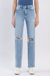 High Rise Distressed Straight Leg Jeans Light Wash