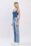 High Rise Distressed Straight Leg Jeans Light Wash