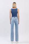 High Rise Distressed Straight Leg Jeans Light Wash