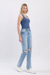 High Rise Distressed Straight Leg Jeans Light Wash