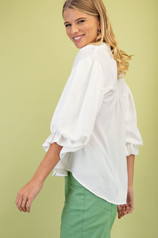 3/5 Balloon Sleeve Top White