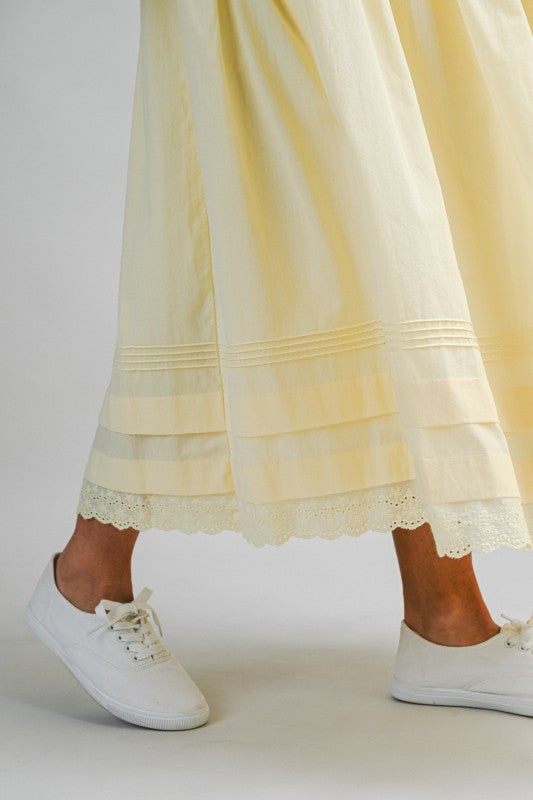 High Waist Tiered Midi Skirt Yellow