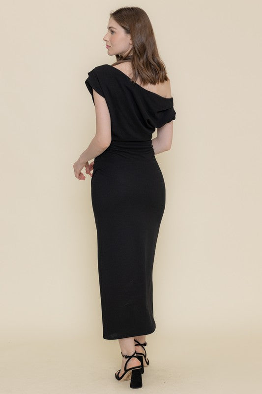 Short Sleeve Off The Shoulder Maxi Dress Black