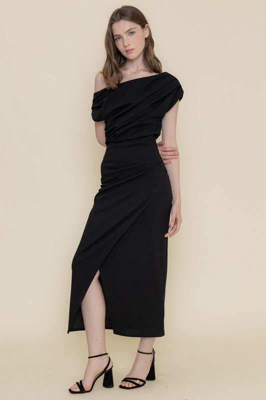 Short Sleeve Off The Shoulder Maxi Dress Black
