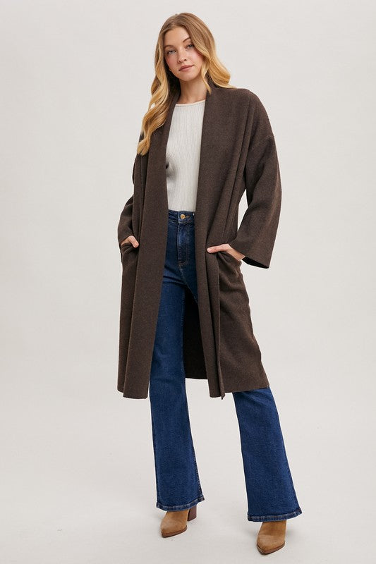 Long Sleeve Open Front Knit Cardigan Mocha