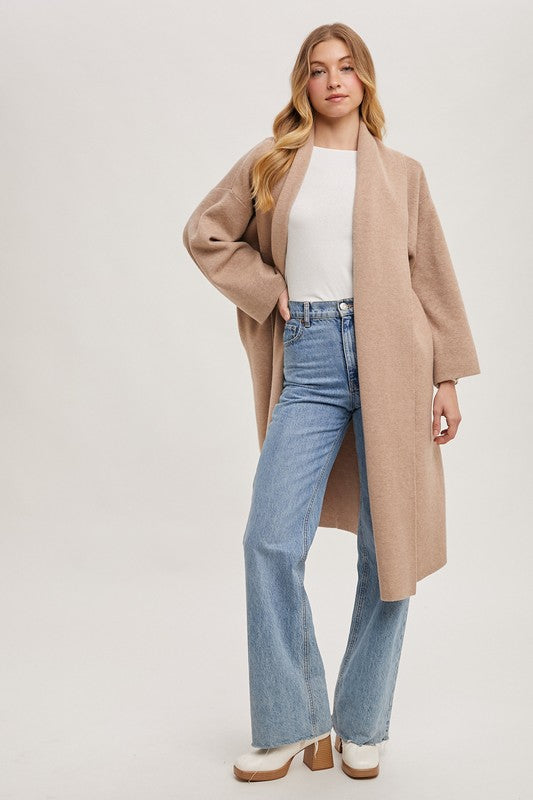 Long Sleeve Open Front Knit Cardigan Taupe