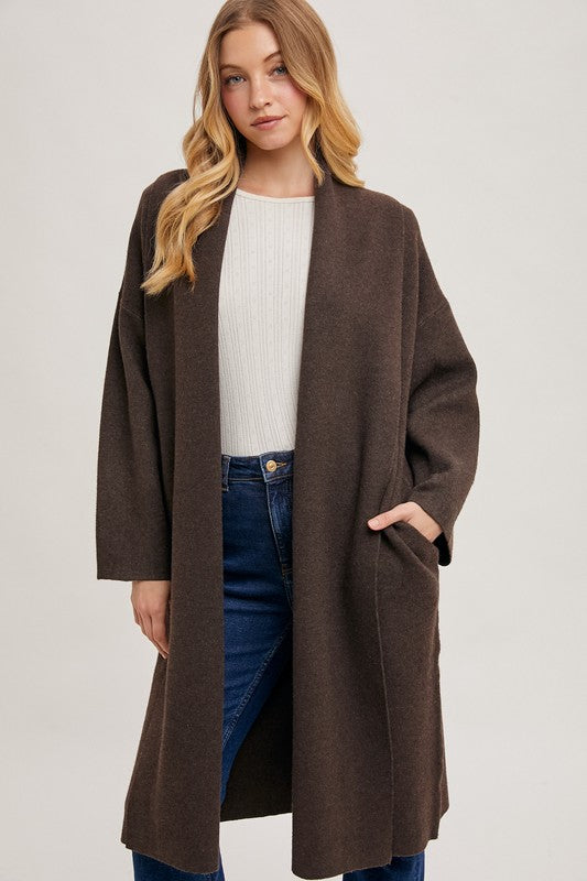 Long Sleeve Open Front Knit Cardigan Mocha