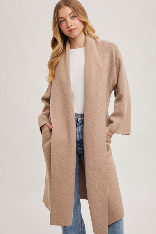 Long Sleeve Open Front Knit Cardigan Taupe