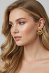 Intricate Hoop Link Stud Earrings Gold