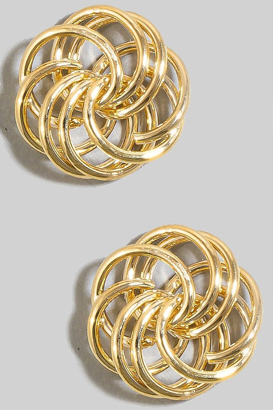 Intricate Hoop Link Stud Earrings Gold