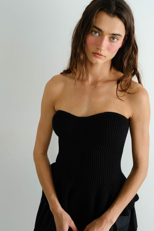 Sleeveless Ribbed Knit Peplum Top Black