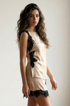 Off The Shoulder Stylish Satin And Lace Top Taupe