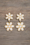 Studded Double Flower Dangle Drop Earrings Gold