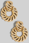 Twisted Metallic Hoop Drop Earrings Gold