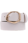 Oval Metal Buckle Vegan Leather Belt White