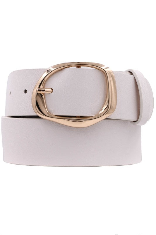 Oval Metal Buckle Vegan Leather Belt White