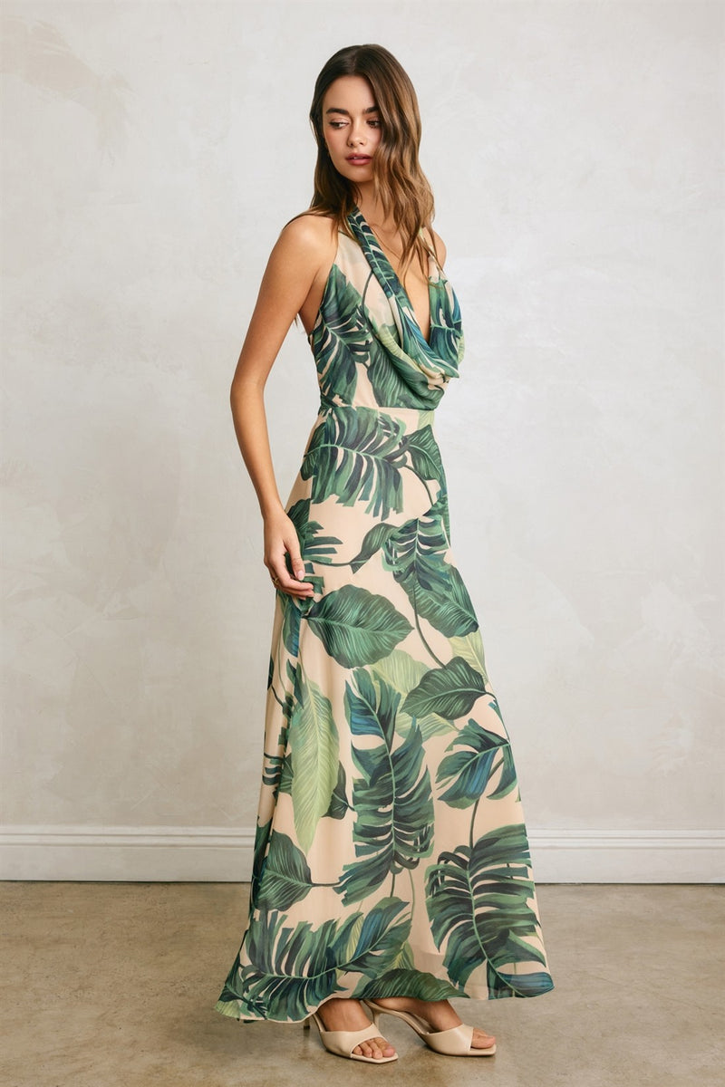 green maxi halter dress Green Cotton Halter Maxi Dress