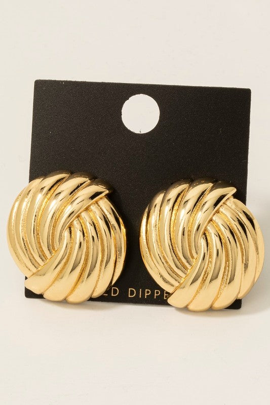 Knot Disc Gold Dipped Stud Earrings