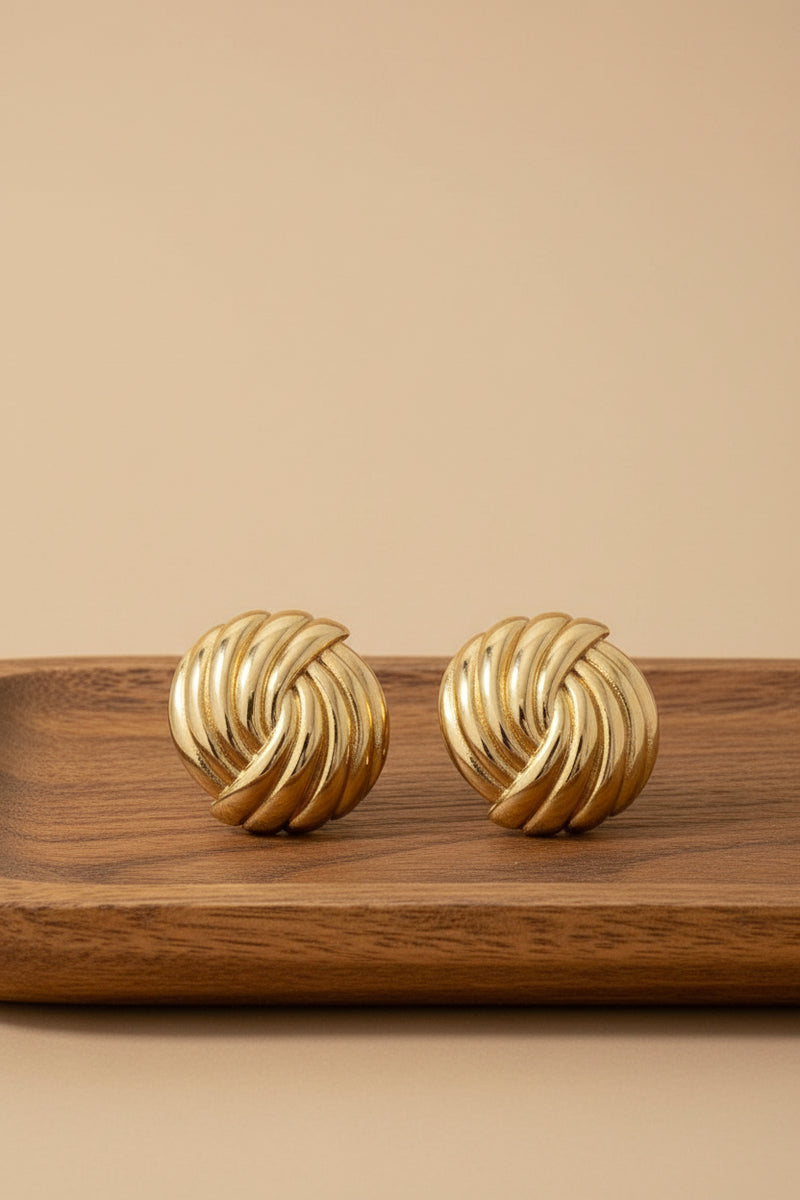 Knot Disc Gold Dipped Stud Earrings