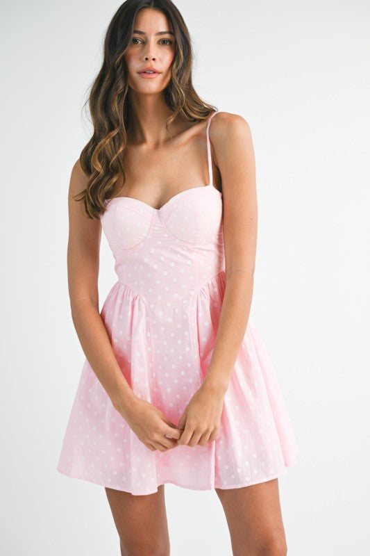Sleeveless Corset Polka Dot Print Mini Dress Pink