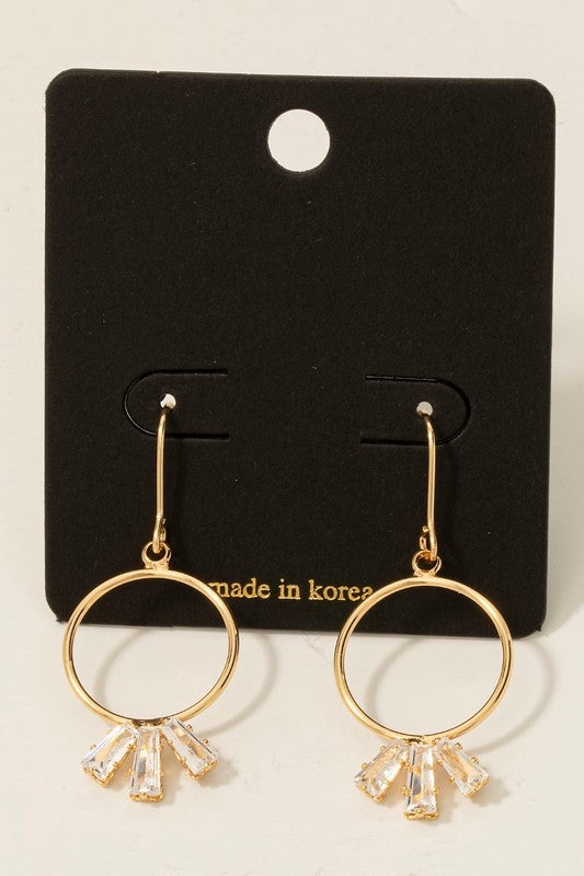 Triple Glass Charm Hoop Dangle Drop Earrings Gold