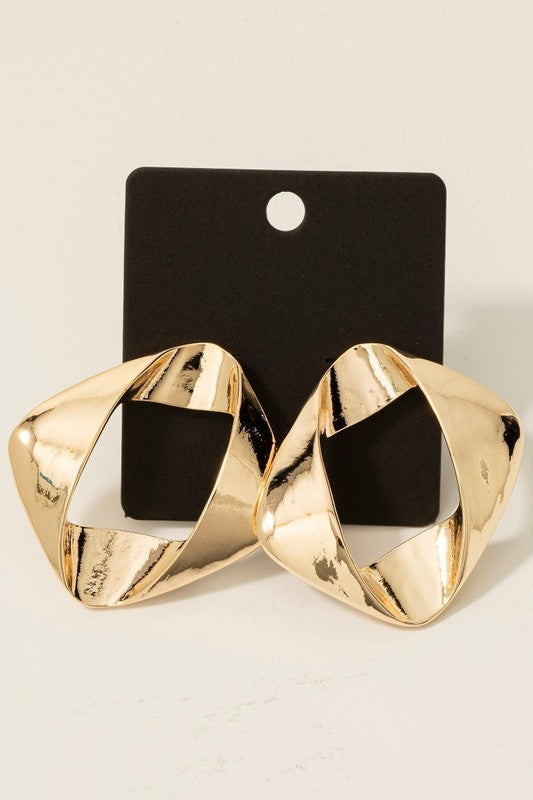Folded Flat Hoop Stud Drop Earrings Gold